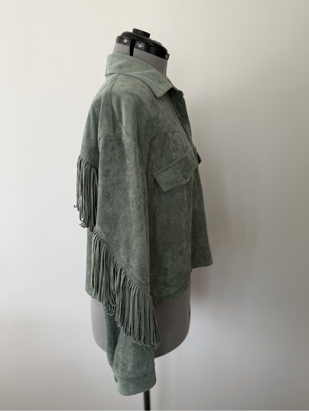 BLANKNYG - Free People - Fringe Jacket - Faux Suede - women’s sz L - Sage Green - Picture 7 of 11